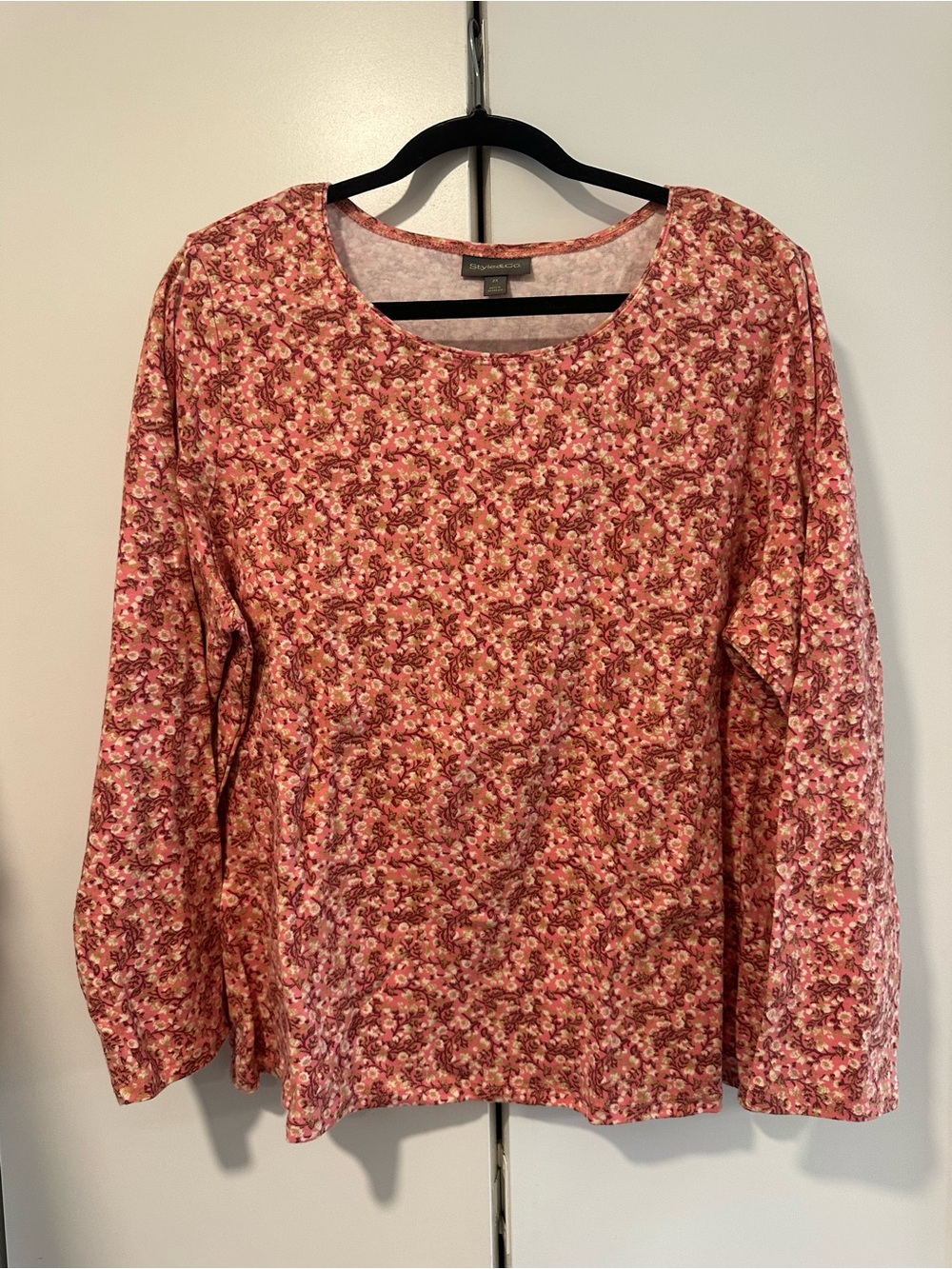 Style & Co 2x Floral Long-Sleeve Scoop Neck Top